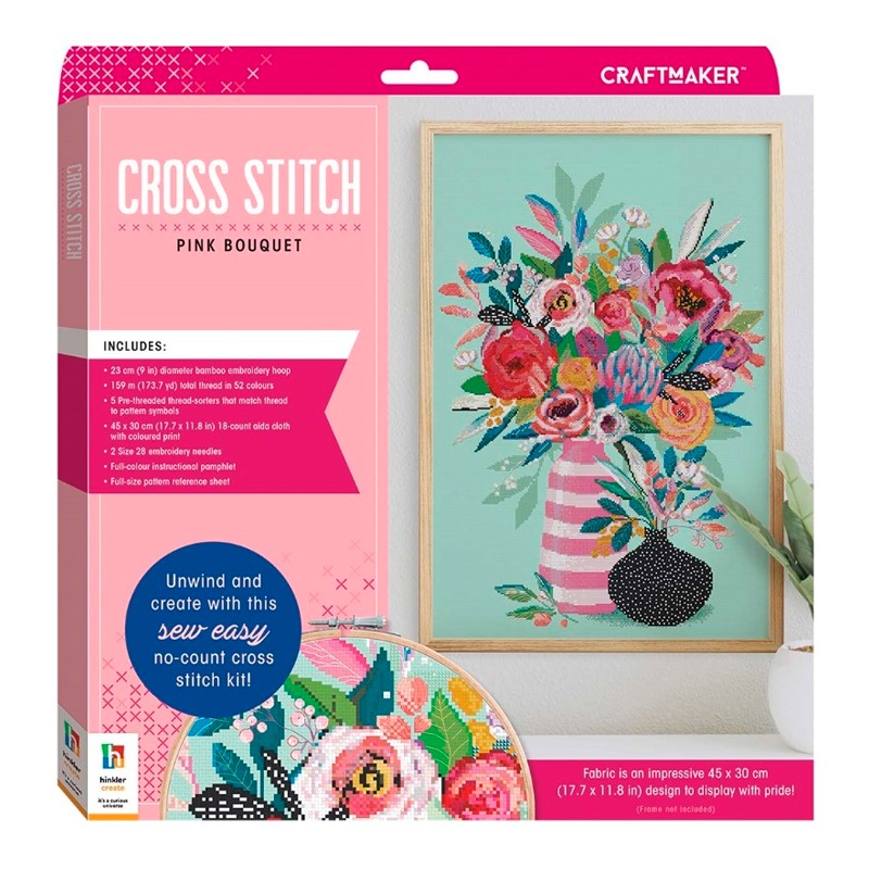 Hinkler Craft Maker Cross Stitch Kit Pink Bouquet