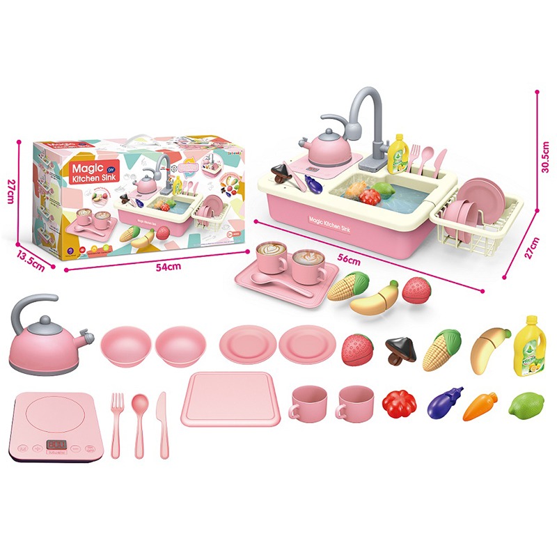Kitchen Sink Set W/Water - 21pcs - Pink