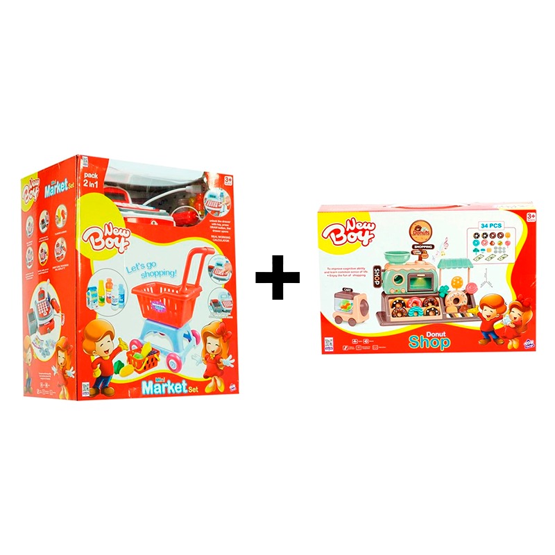 New Boy Mini Market Set + Donut Shop Playset Game