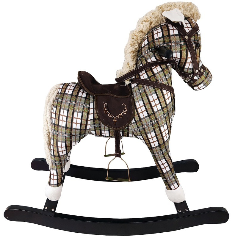 Wooden Rocking Horse Checked - Brown