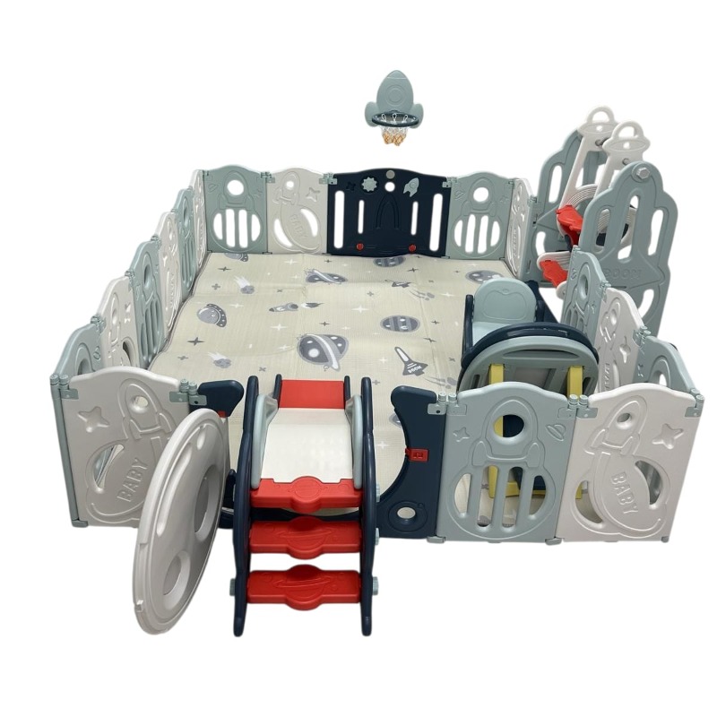 Foldable Playpen with Rocking Horse Play Set