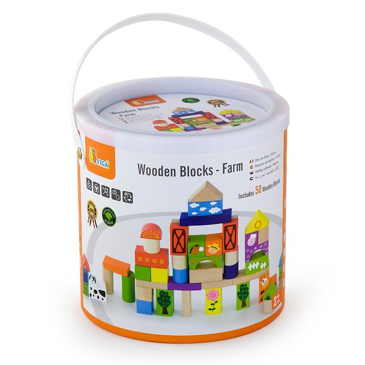 VIGA Farm Wooden Building Blocks Set - 50 Pcs