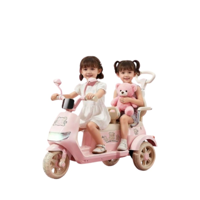 Kids 2-Seater Electric Motorcycle Ride-On with Push Handle