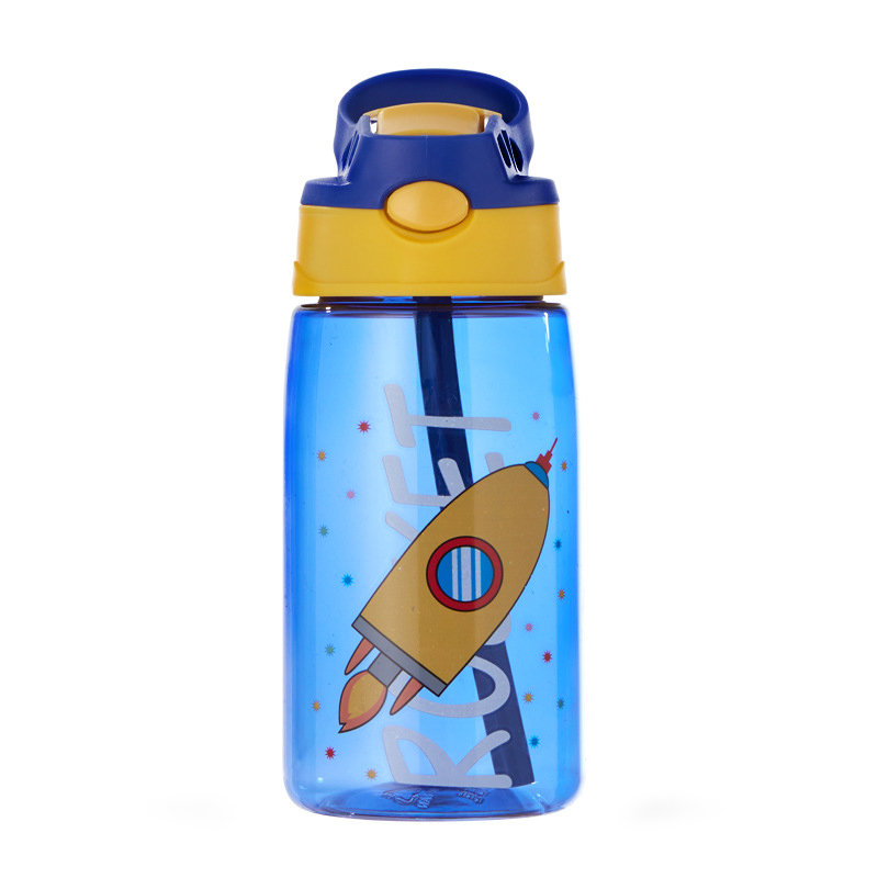 Bonjour Kids Water Bottle Toddler Cup With Straw Spill Leakproof 400ml - Blue Rocket