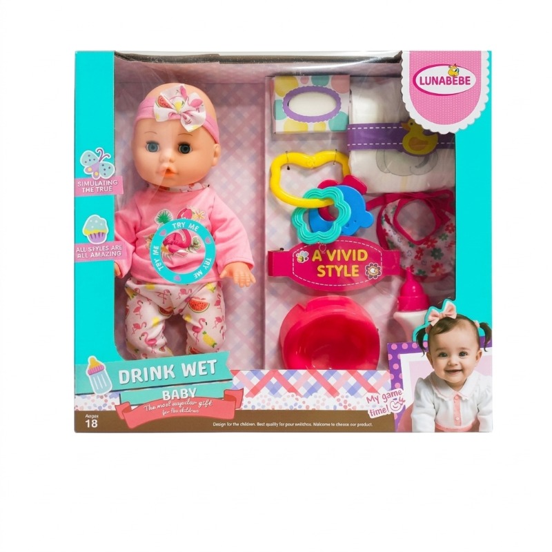LUNABEBE Interactive Drink & Wet Baby Doll Set – 16 Inch