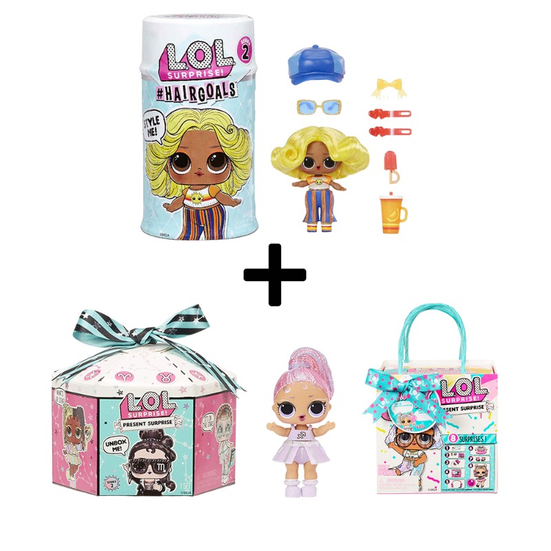 L. O. L. Surprise Bundle 3 Pcs : Hairgoals Series 2 Doll - Present Surprise Series 3 - Present Surprise Series 2 Glitter Shimmer Star