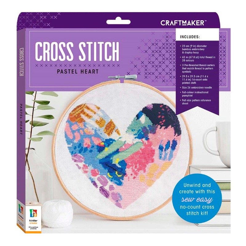 Hinkler Craft Maker Cross-stitch Kit Pastel Heart