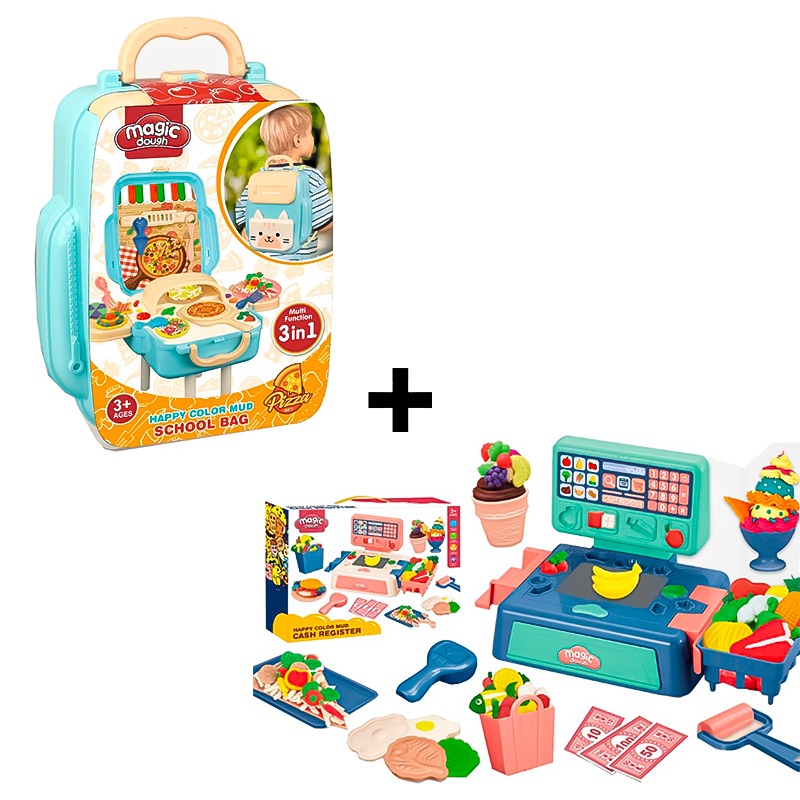 Magic Dough Colored Mud Cash Register Set + Magic Dough Colored Mud Bag Bundle