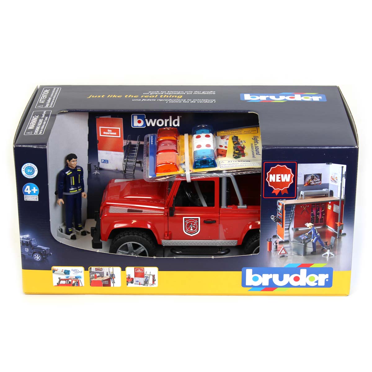 Bruder Fire Station And Land Rover Defender Truck With Fireman