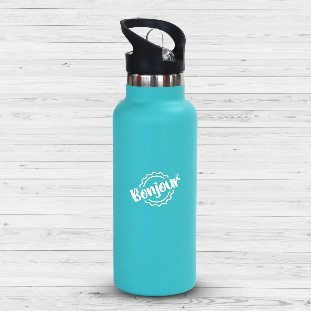 Bonjour Sip Box Premium Stainless Steel Insulated Water Bottle With Straw Lid 500ml - Light Blue