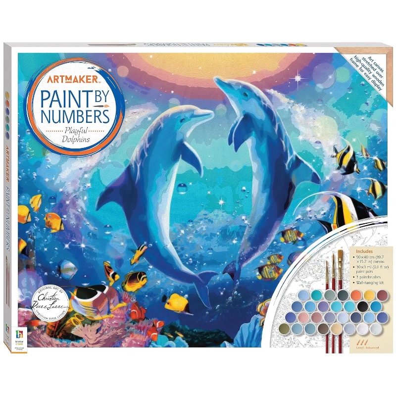 Hinkler Paint by Numbers Canvas Playful Dolphins