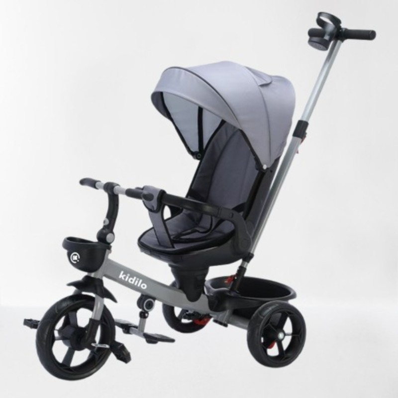 TOBBI Kids Kidilo 3-in-1 Tricycle with Stroller – Grey