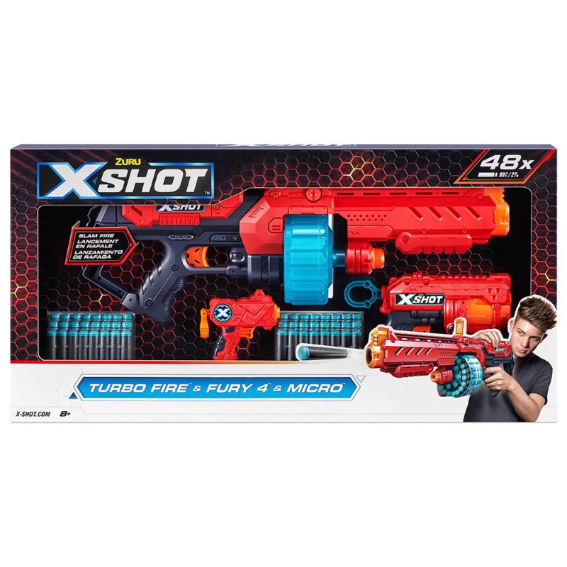 X-Shot Combo Pack Turbo Fire & Fury 4 & Micro 48 Darts