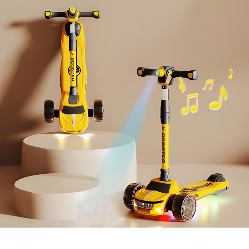 Kids Three Wheel Scooter With The Flash Light - Yellow