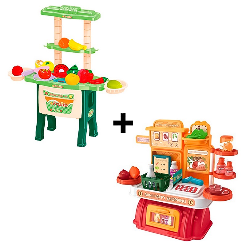 Fruit Table Set with Light and Sound + Mini Happy Shopping Table Set 29 Pcs Bundle