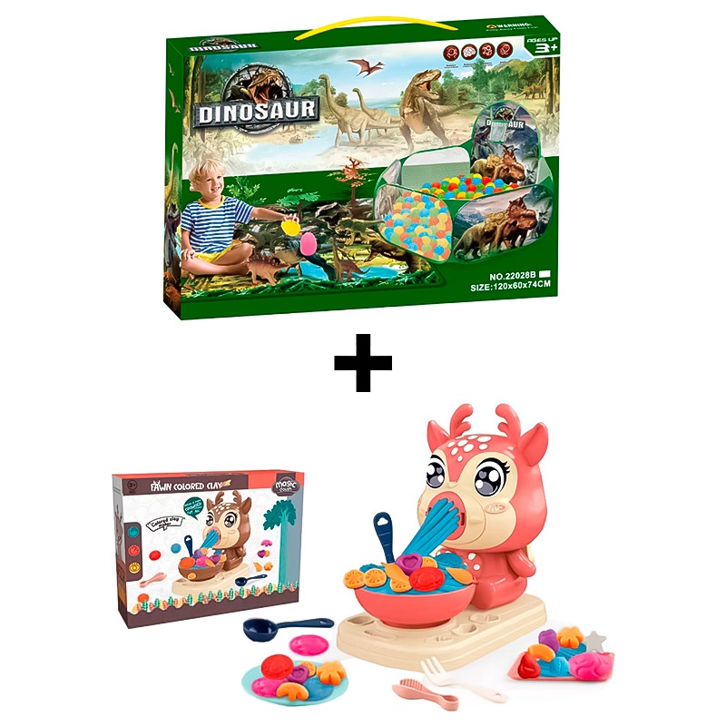 Magic Dough Fawn Colored Clay + Dinosaur Tent Set 50 Balls