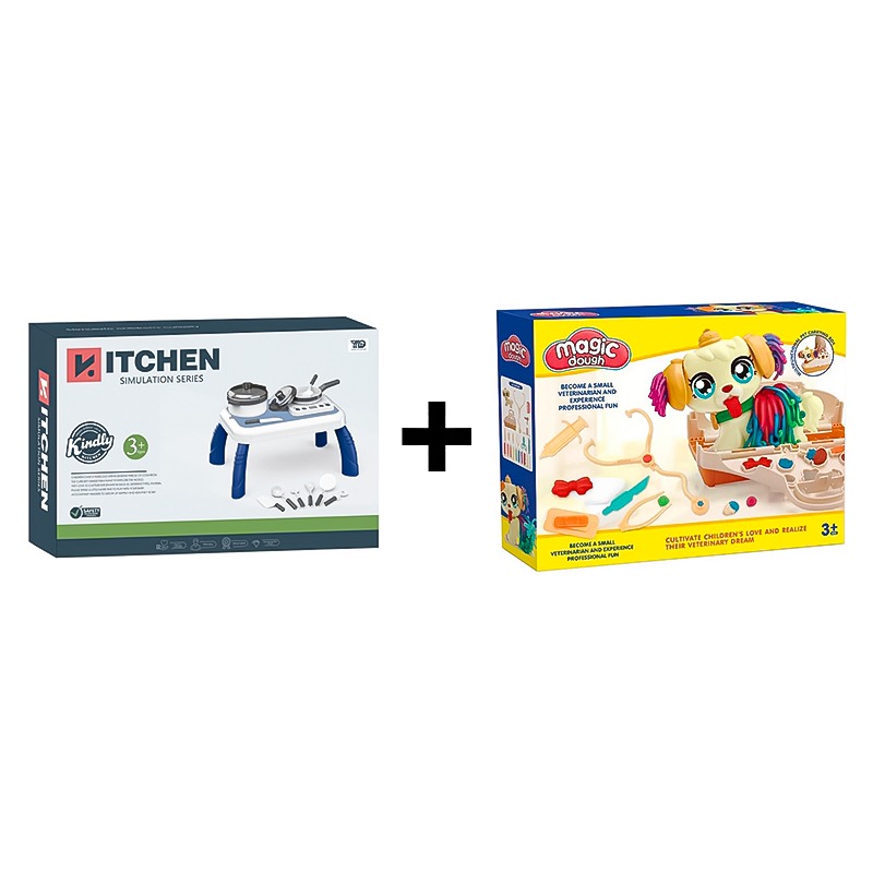 Modern Kitchen Set + Magic Dough Colored Clay Puppy Bundle