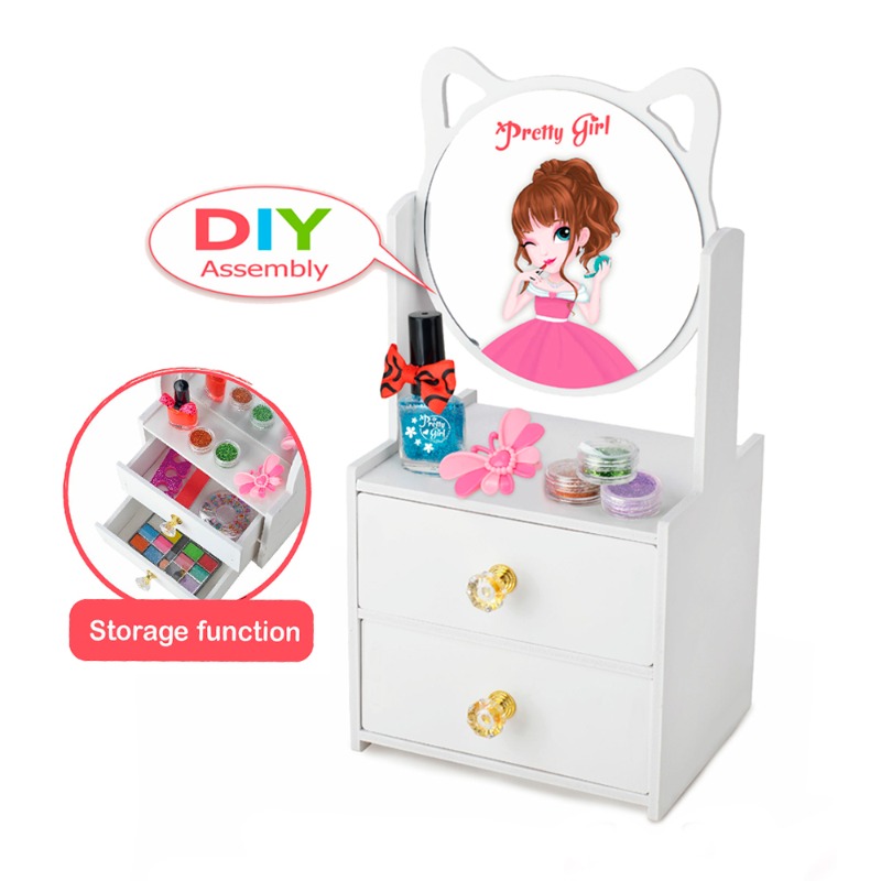 Makeup Set With Circle Mirror Desk - 21 Pcs
