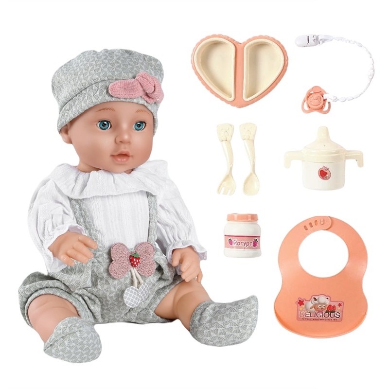 Wander Long Baby Doll In Gray and White Dress With Care Kit 16 inch