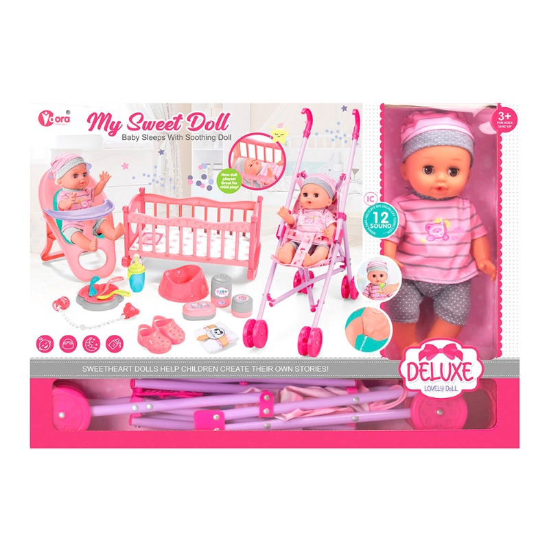Vdora - Baby Doll Accessories Feeding, Stroller And Cradle Playset A
