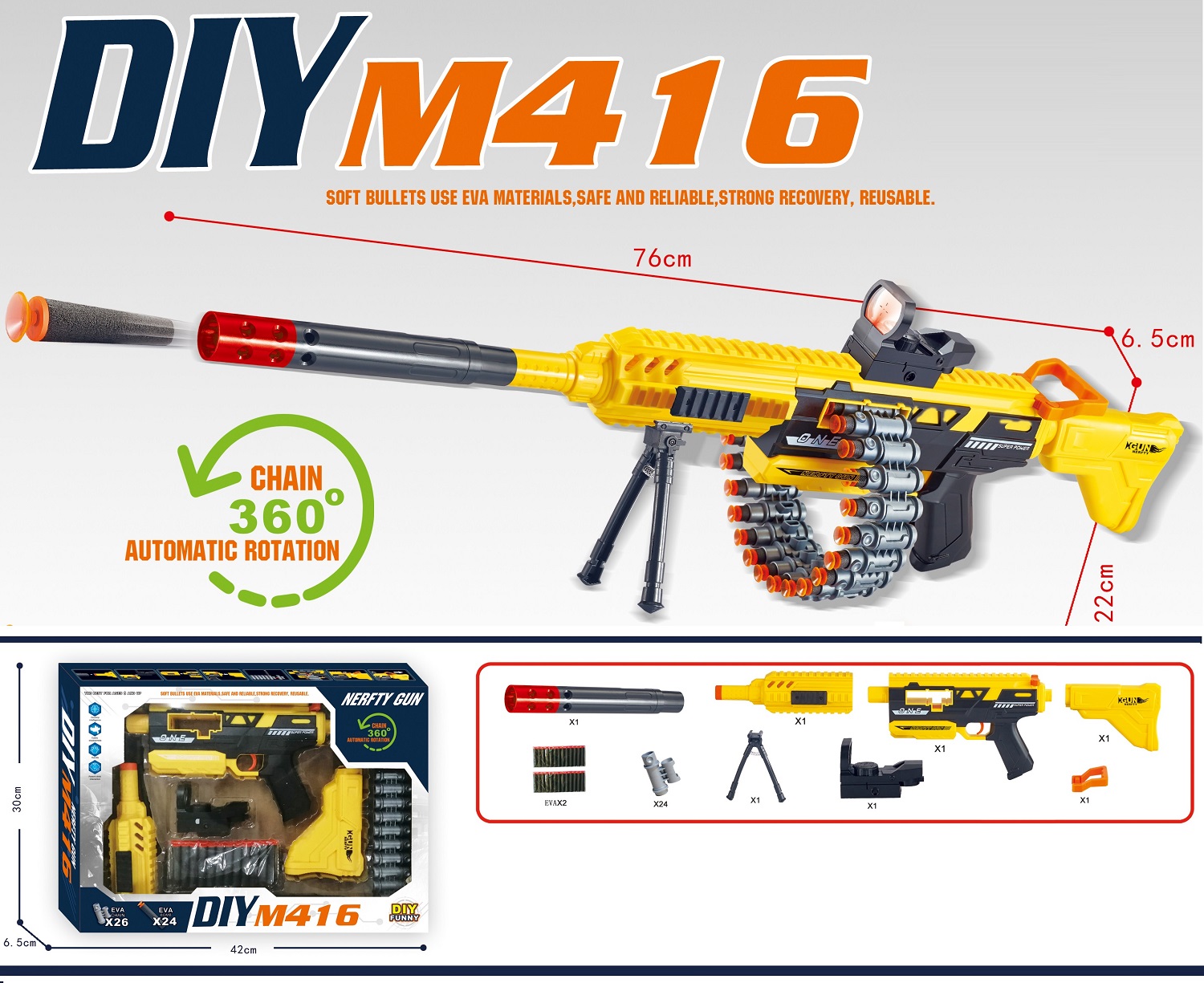 Nerfy Gun Blaster M416 Soft Bullet
