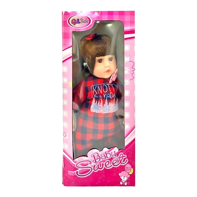 Baby Sweet Baby Girl Doll Red Checkered Wear with Care Accessories 42 cm PVC