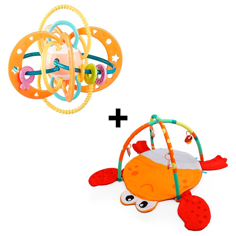 Crab Crawling Mat Fitness Stand + Baby Teether Ball Bundle