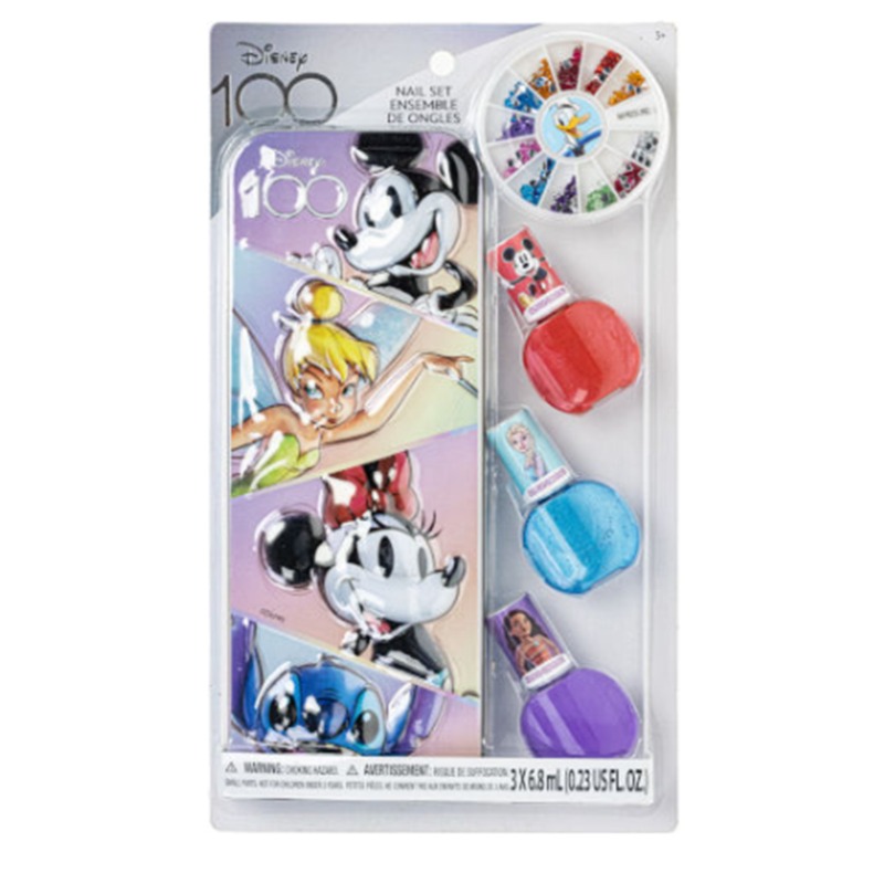 Disney Colorful Nail Polish Set with Metallic Pencil Case- 3 Piece