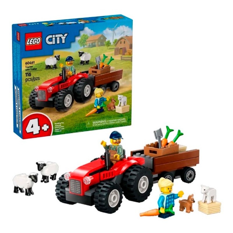 Lego Red Farm Tractor With Trailer And Sheep Toy Playset For Kids 60461