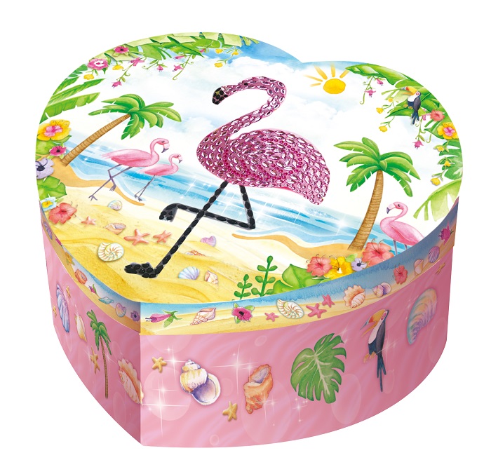 Flamingo Printed Musical Jewelry Box - Heart Shape