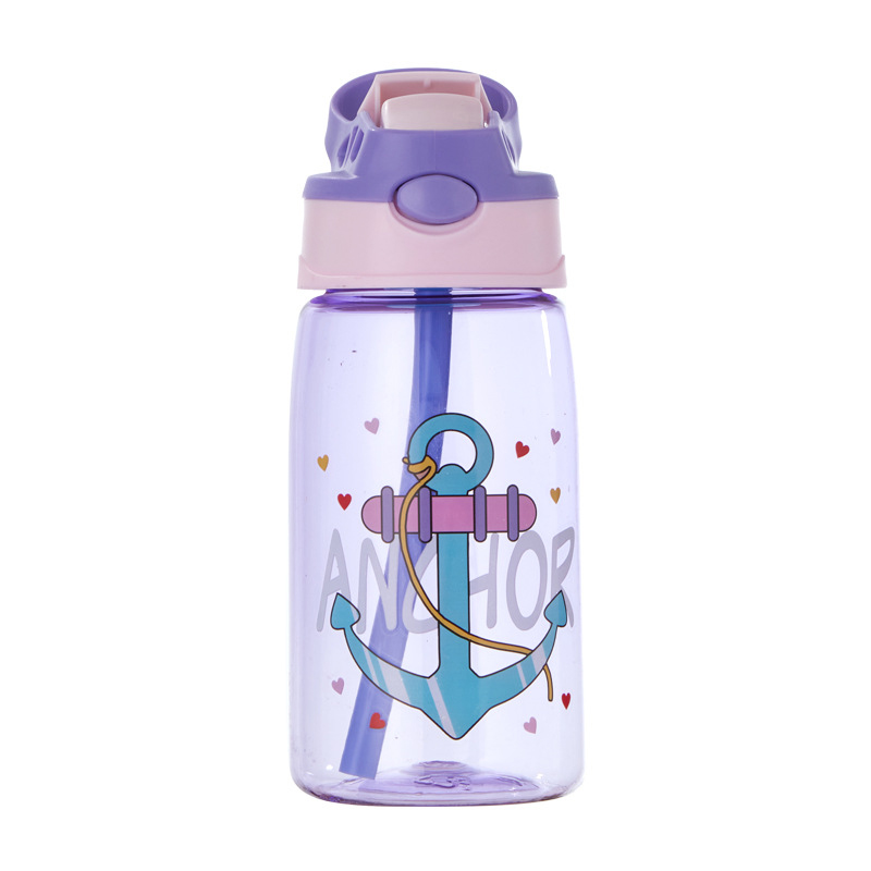 Bonjour Kids Water Bottle Toddler Cup With Straw Spill Leakproof 400ml - Purple Anchor