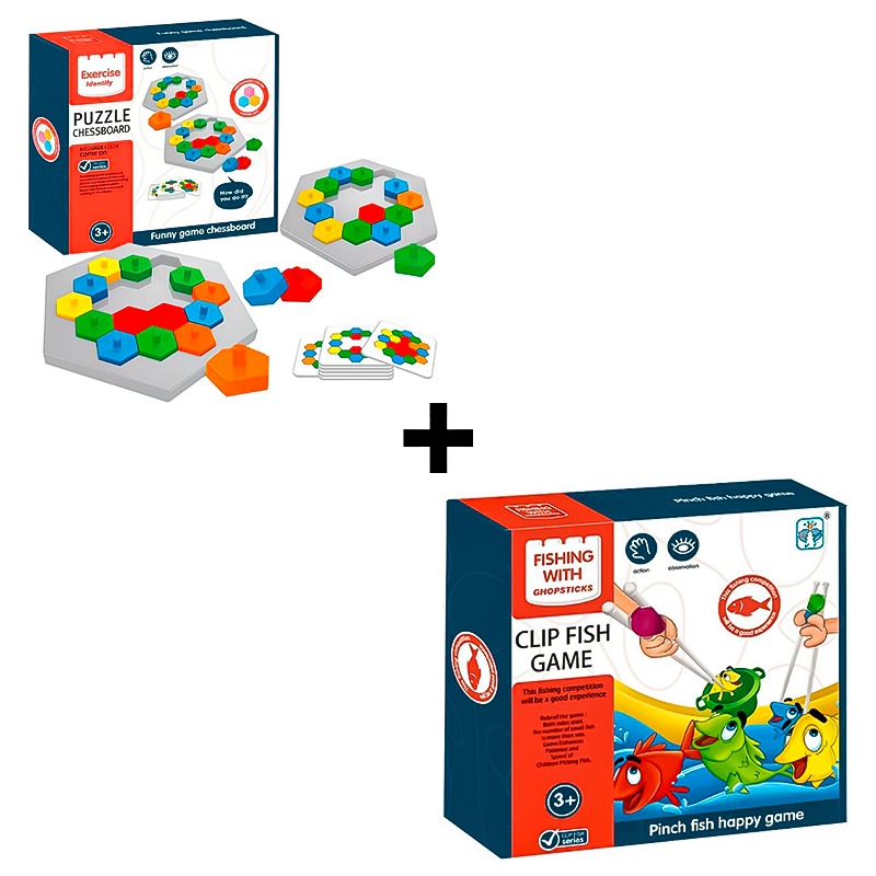 Clip Fish Game + Puzzle Chessboard Game Bundle