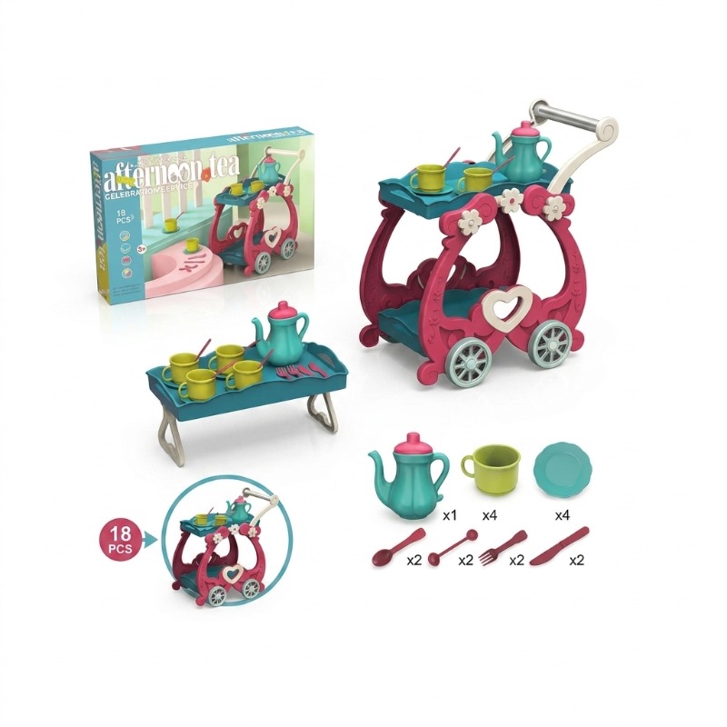 Kids Tea Meal Cart Fun Pretend Play Serving Set