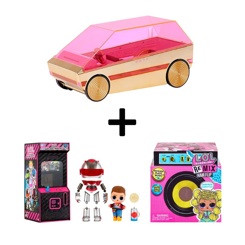 L. O. L. Surprise Bundle 3 Pcs : Party Cruiser - Arcade Heroes - Remix Hairflip Tots